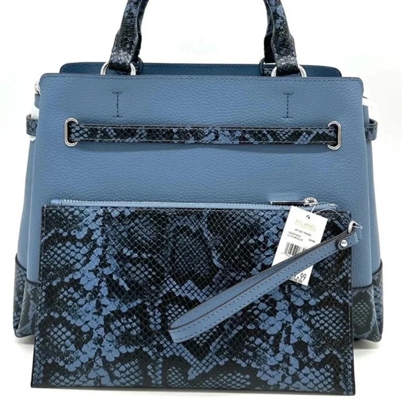 Michael Kors Large Reed Leather Belted Satchel Crossbody Bag & Large TZ Wristlet - Picture 6 of 15